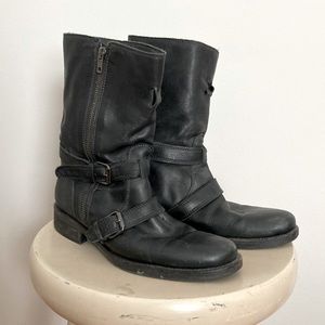 J. Crew black leather moto boots 8